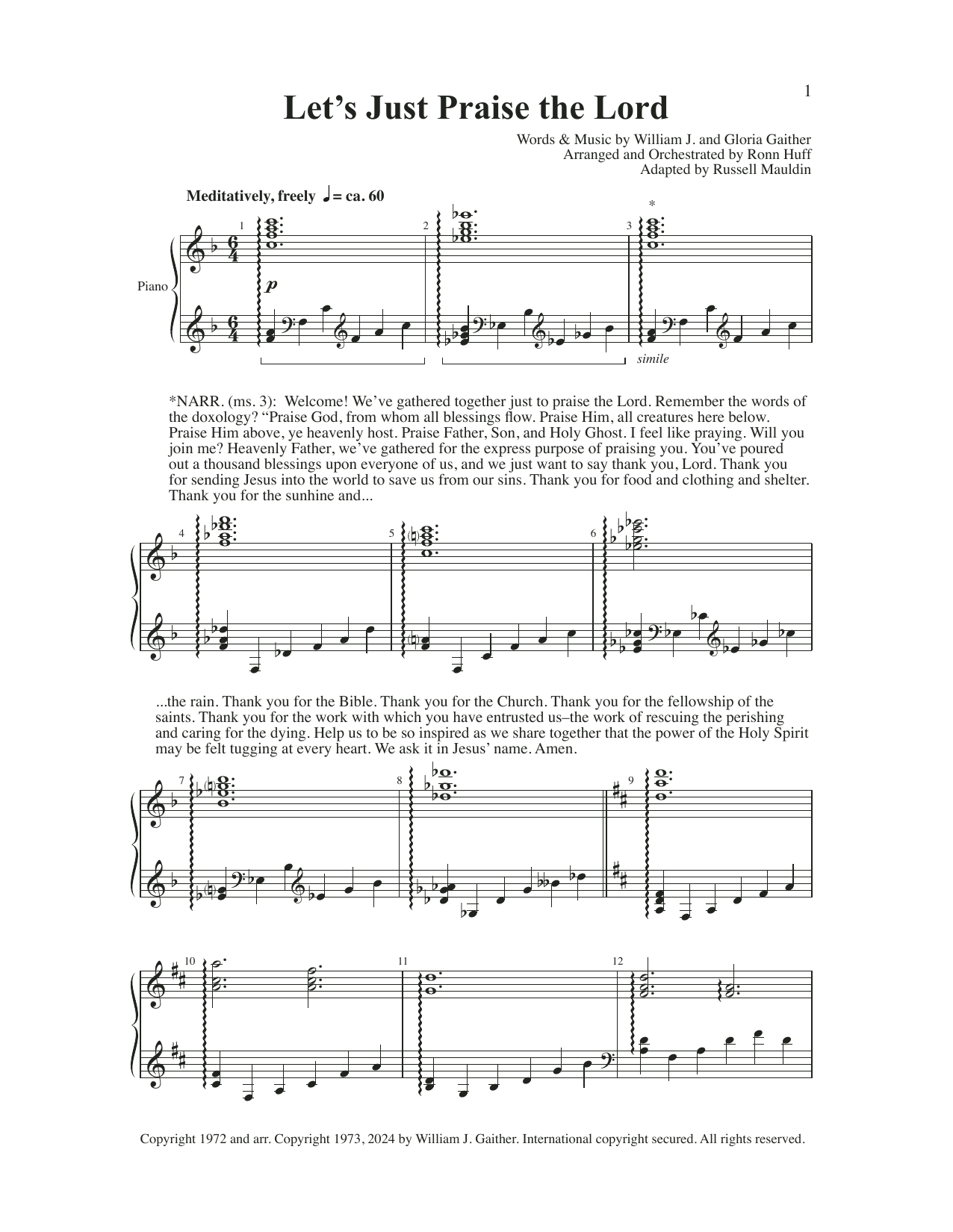 Bill & Gloria Gaither and Ronn Huff Alleluia! sheet music, chords, lyrics - Printable PDF for SATB Choir