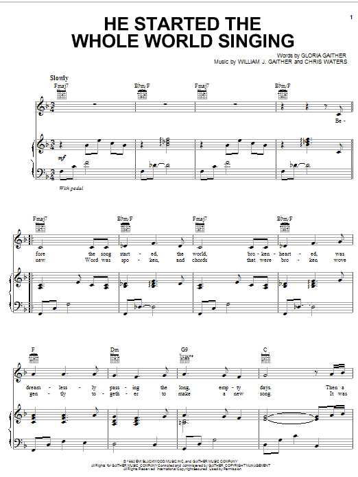 Bill & Gloria Gaither He Started The Whole World Singing sheet music, chords, lyrics - Printable PDF for Piano, Vocal & Guitar (Right-Hand Melody)