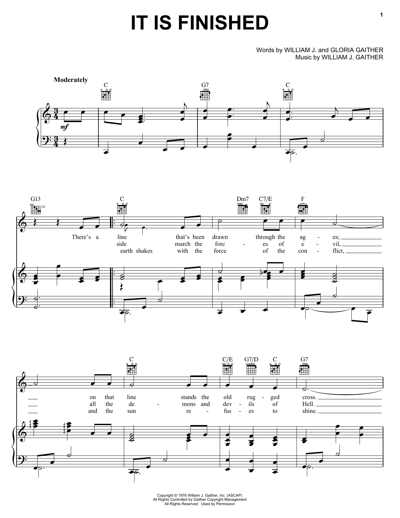 Gaither Vocal Band It Is Finished sheet music, chords, lyrics - Printable PDF for Piano, Vocal & Guitar (Right-Hand Melody)