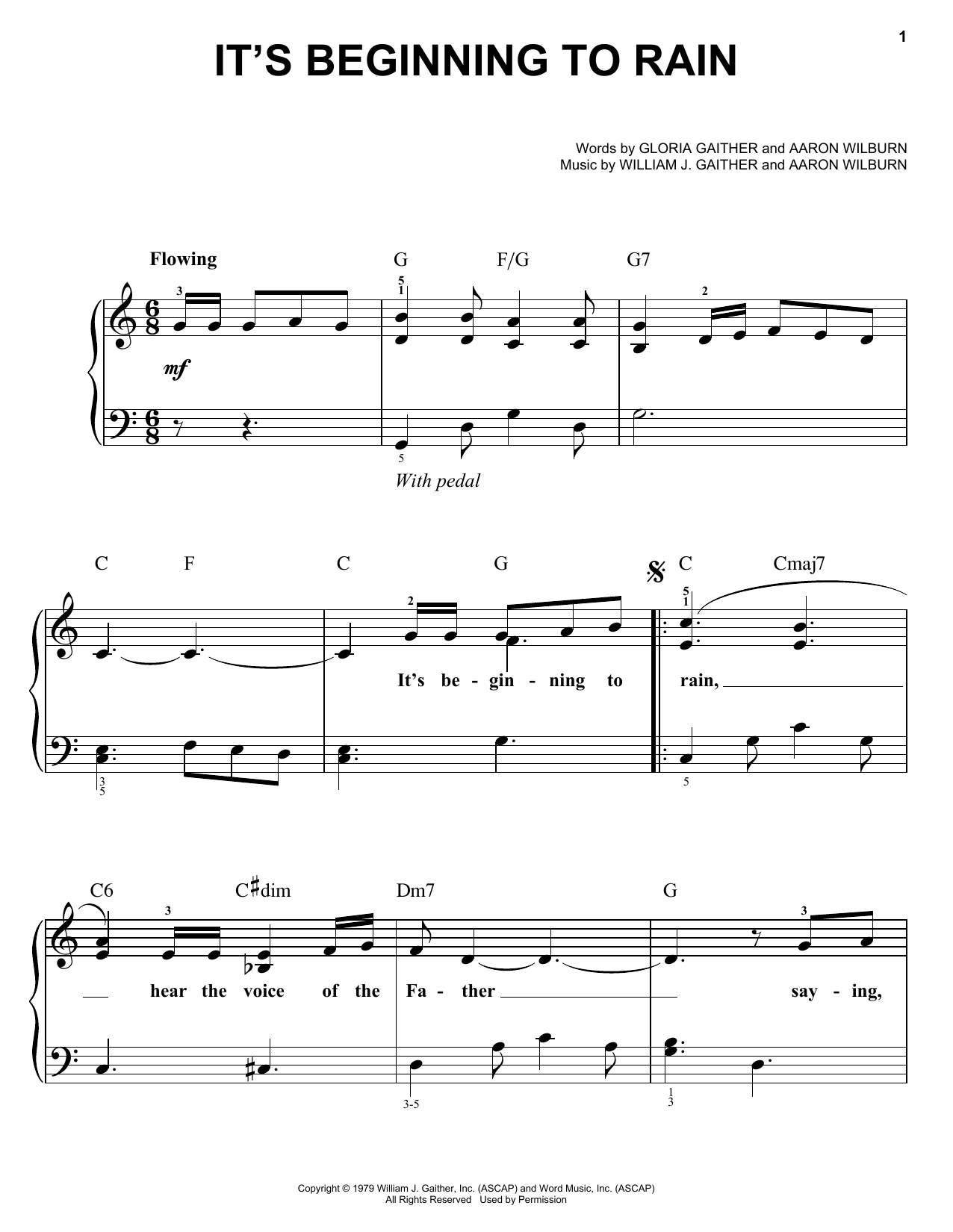 Bill Gaither Trio It's Beginning To Rain sheet music, chords, lyrics - Printable PDF for Easy Piano