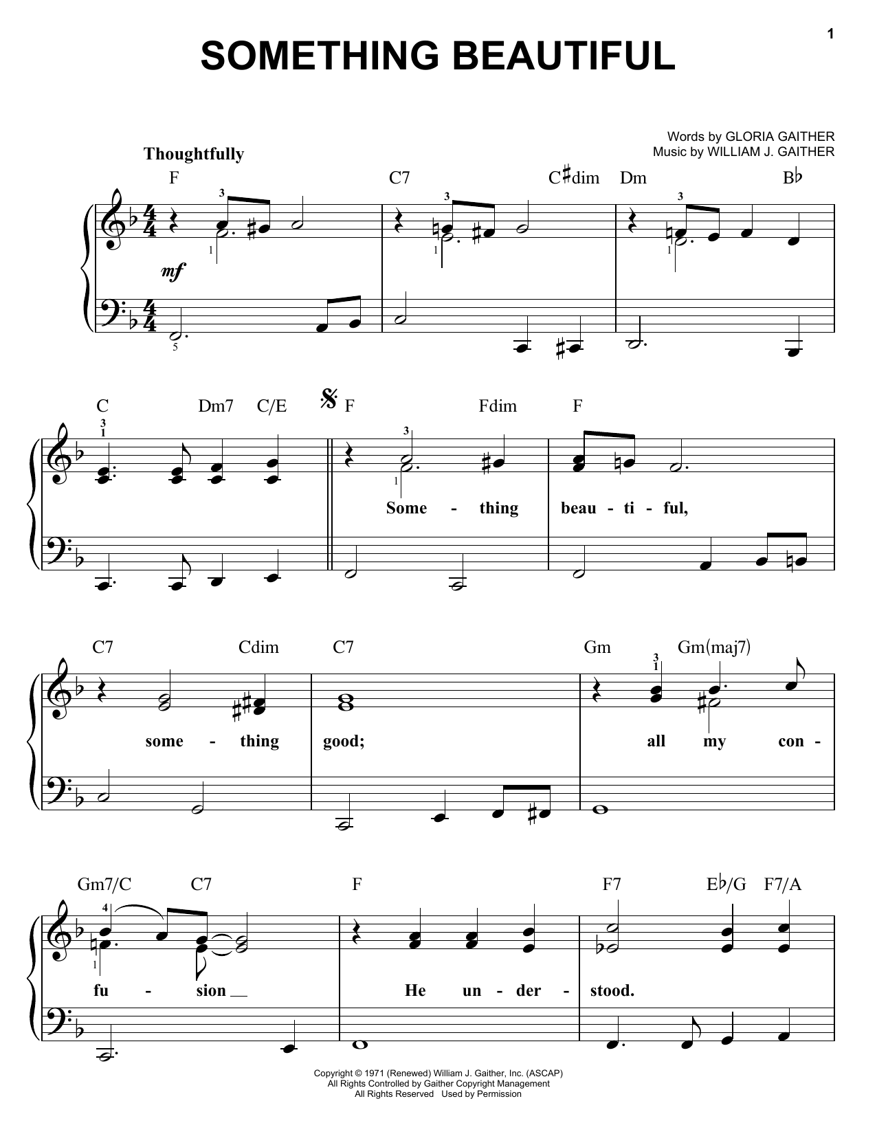 Gaither Vocal Band Something Beautiful sheet music, chords, lyrics - Printable PDF for Easy Piano