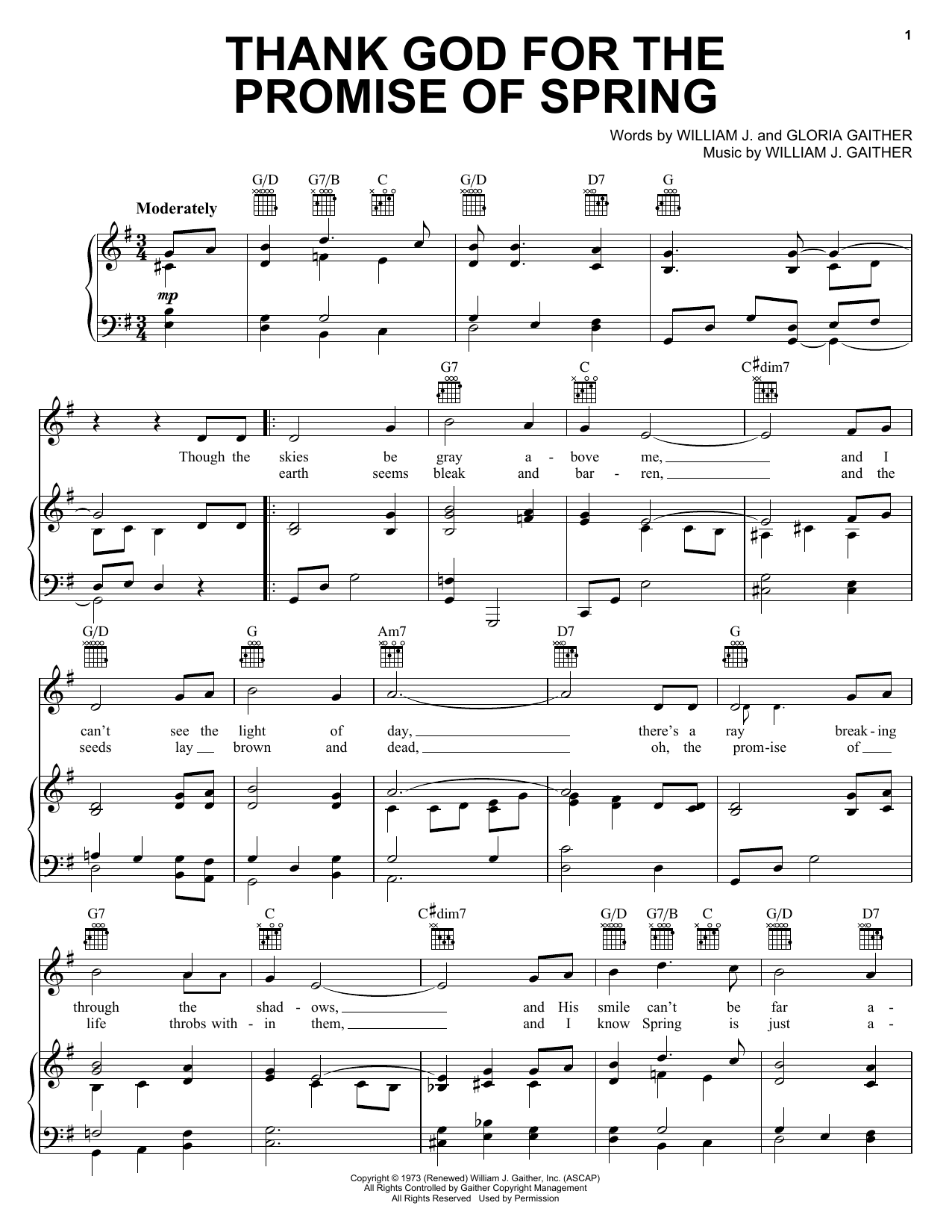 Gaither Vocal Band Thank God For The Promise Of Spring sheet music, chords, lyrics - Printable PDF for Piano, Vocal & Guitar (Right-Hand Melody)