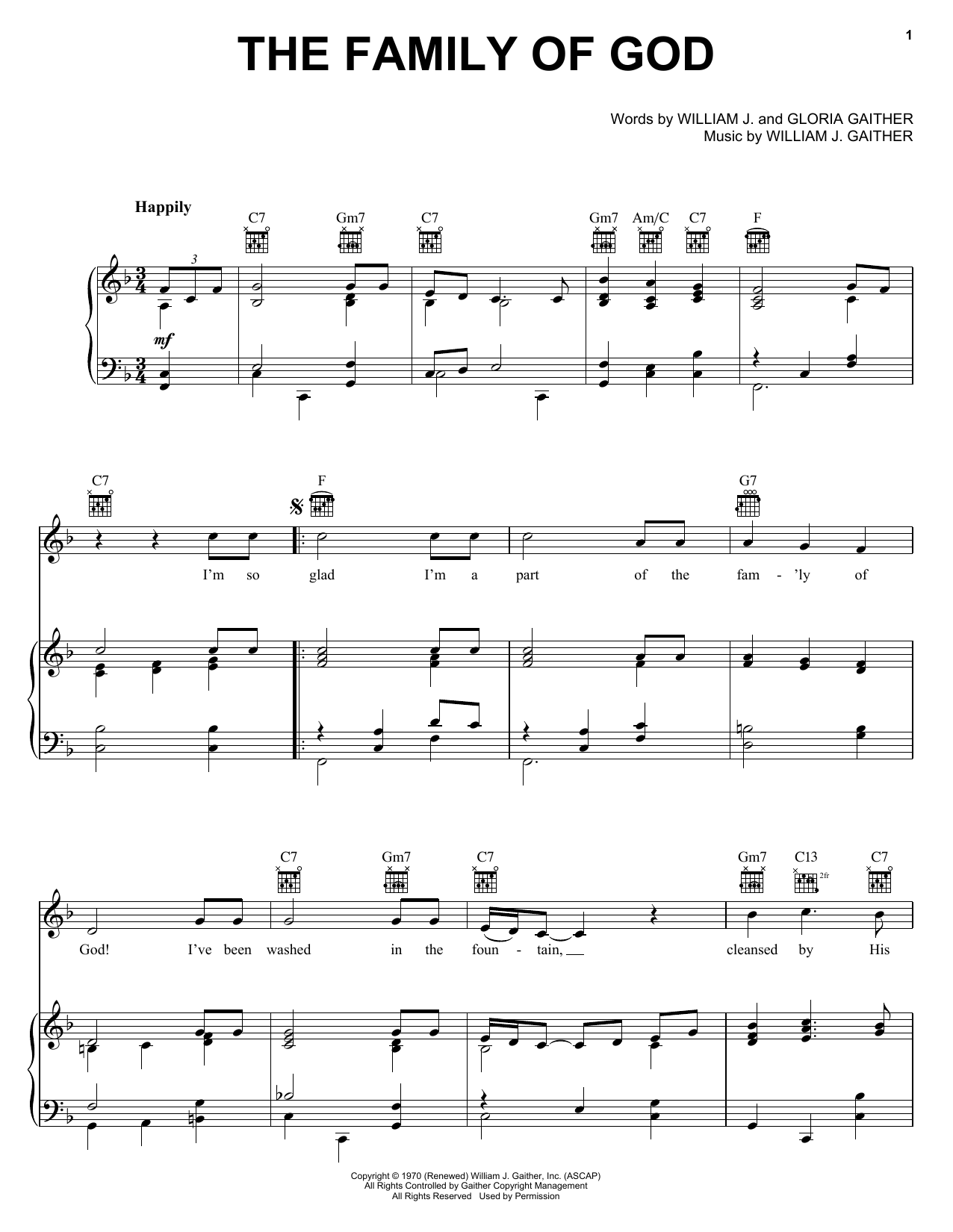 Gaither Vocal Band The Family Of God sheet music, chords, lyrics - Printable PDF for Piano, Vocal & Guitar (Right-Hand Melody)