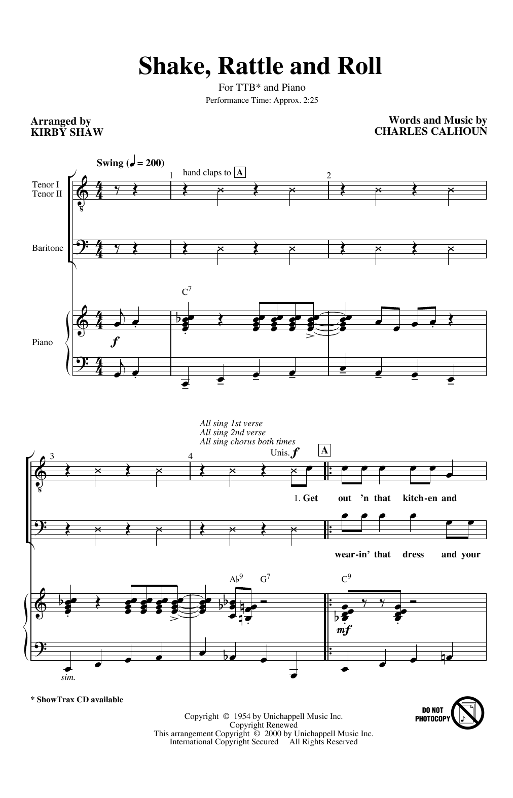 Bill Haley & His Comets Shake, Rattle And Roll (arr. Kirby Shaw) sheet music, chords, lyrics - Printable PDF for TTBB Choir