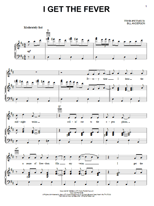 Learn to play Bill Anderson I Get The Fever sheet music for Piano, Vocal & Guitar (Right-Hand Melody) in minutes. Bill Anderson I Get The Fever sheet music preview music notes and score for Piano, Vocal & Guitar (Right-Hand Melody) including 5 page(s)