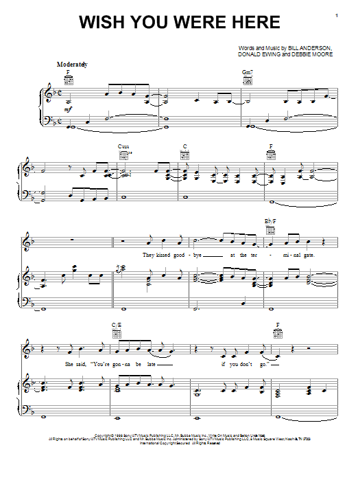 Learn to play Bill Anderson Wish You Were Here sheet music for Piano, Vocal & Guitar (Right-Hand Melody) in minutes. Bill Anderson Wish You Were Here sheet music preview music notes and score for Piano, Vocal & Guitar (Right-Hand Melody) including 7 page(s)