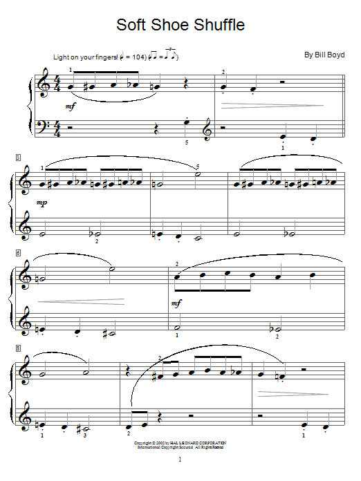 Learn to play Bill Boyd Soft Shoe Shuffle sheet music for Easy Piano in minutes. Bill Boyd Soft Shoe Shuffle sheet music preview music notes and score for Easy Piano including 3 page(s)
