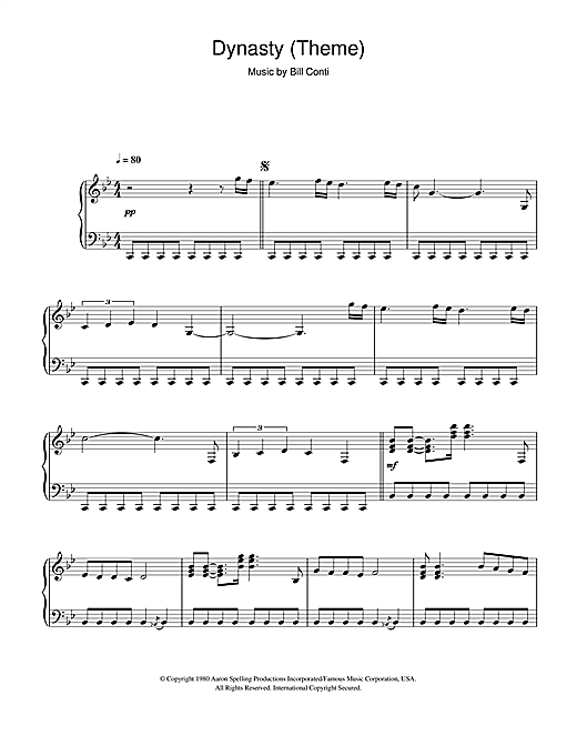 Learn to play Bill Conti Dynasty (Theme) sheet music for Piano in minutes. Bill Conti Dynasty (Theme) sheet music notes and chords