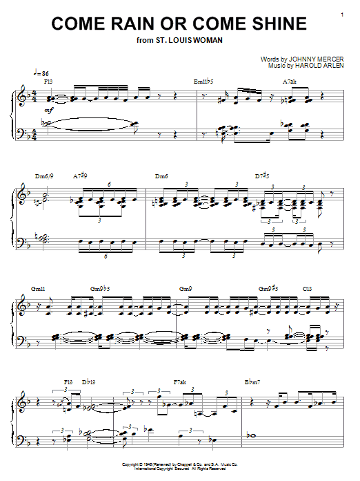 Bill Evans Come Rain Or Come Shine sheet music preview music notes and score for Piano including 8 page(s)