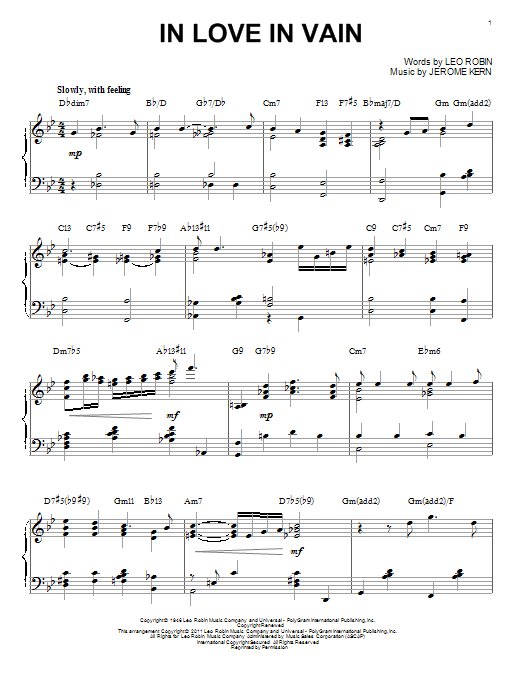 Learn to play Bill Evans In Love In Vain sheet music for Piano in minutes. Bill Evans In Love In Vain sheet music preview music notes and score for Piano including 3 page(s)
