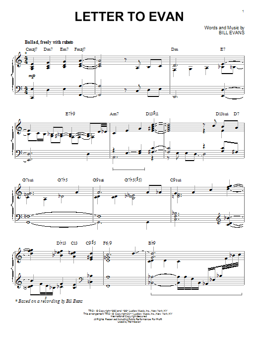 Learn to play Bill Evans Letter To Evan sheet music for Piano in minutes. Bill Evans Letter To Evan sheet music preview music notes and score for Piano including 3 page(s)