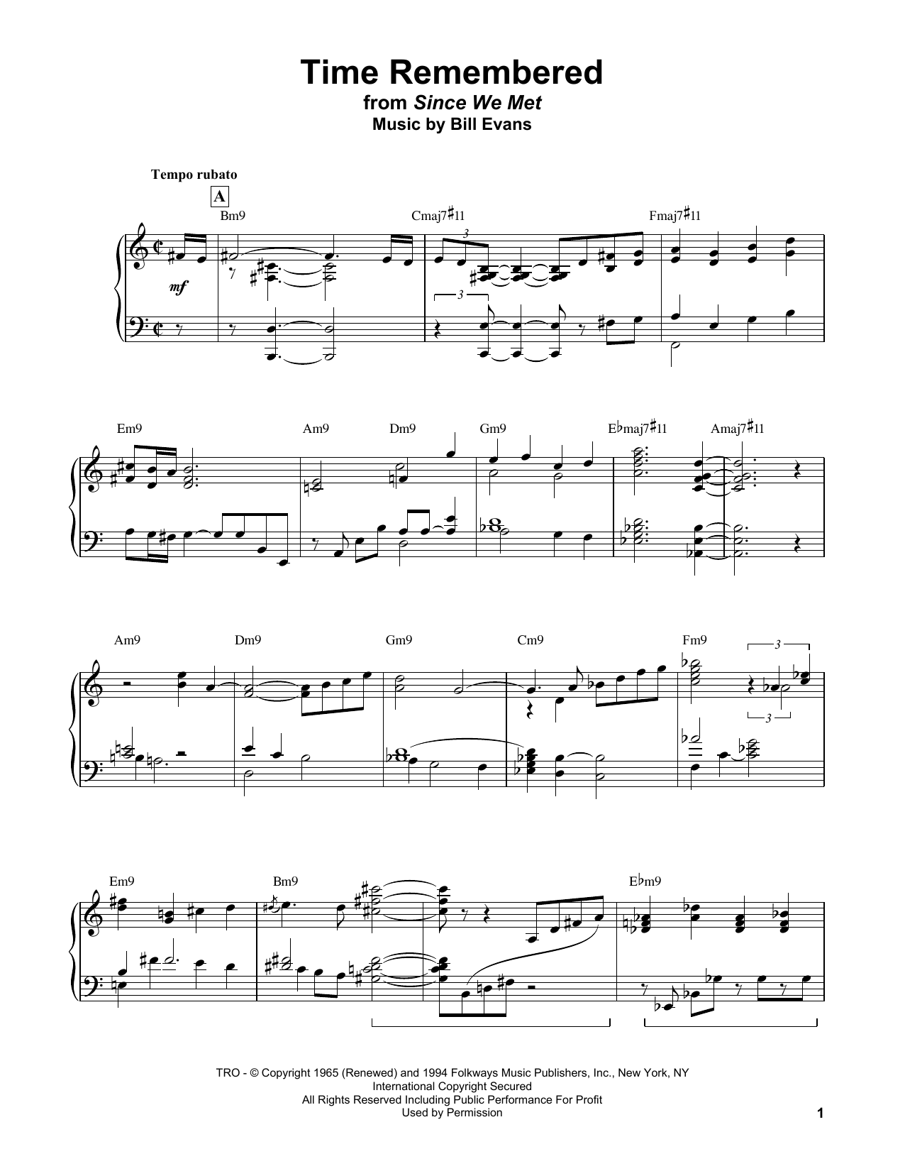 Bill Evans Time Remembered Sheet Music Download Pdf Score 62149