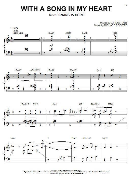 Bill Evans With A Song In My Heart sheet music preview music notes and score for Piano including 15 page(s)