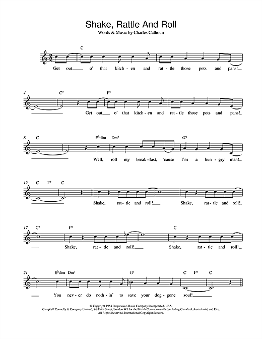 Learn to play Bill Haley Shake, Rattle And Roll sheet music for Piano, Vocal & Guitar (Right-Hand Melody) in minutes. Bill Haley Shake, Rattle And Roll sheet music preview music notes and score for Piano, Vocal & Guitar (Right-Hand Melody) including 5 page(s)