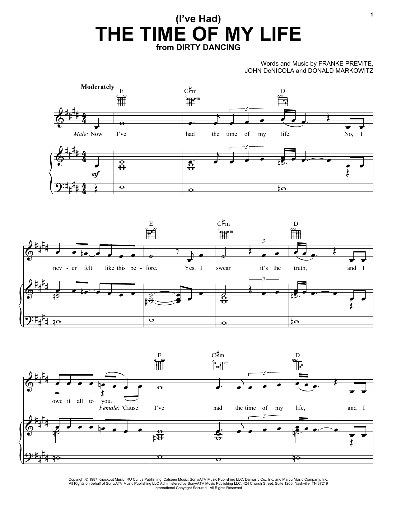 Learn to play Bill Medley and Jennifer Warnes (I've Had) The Time Of My Life sheet music for Piano, Vocal & Guitar (Right-Hand Melody) in minutes. Bill Medley and Jennifer Warnes (I've Had) The Time Of My Life sheet music notes and chords