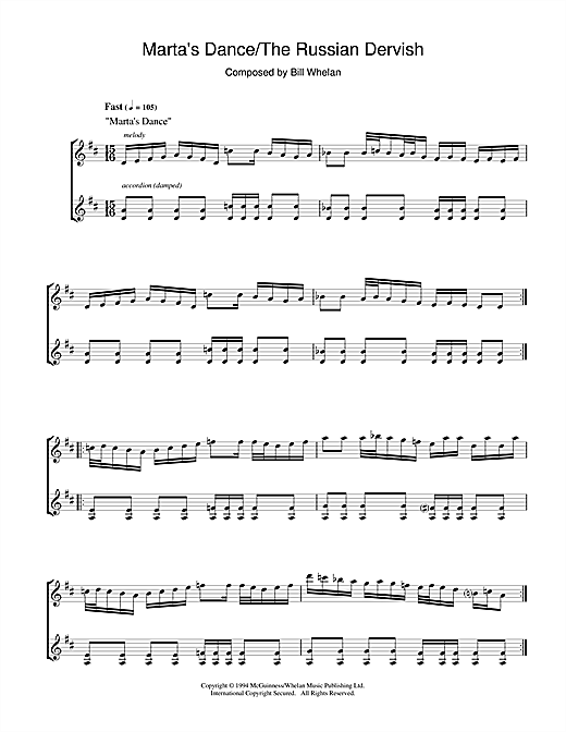 Learn to play Bill Whelan Marta's Dance/The Russian Dervish (from Riverdance) sheet music for Piano in minutes. Bill Whelan Marta's Dance/The Russian Dervish (from Riverdance) sheet music notes and chords
