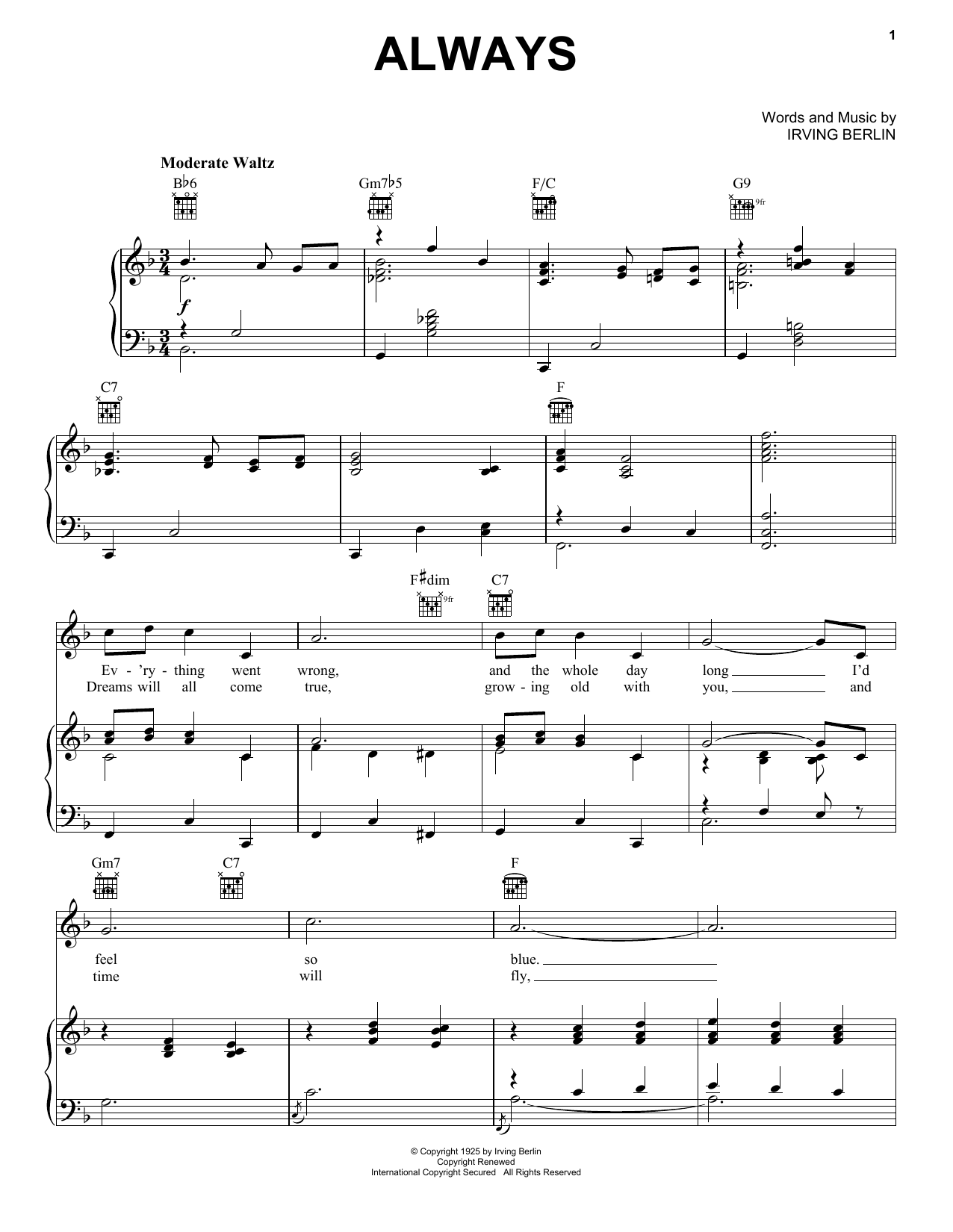 Download Billie Holiday Always sheet music notes and chords for Piano, Vocal & Guitar (Right-Hand Melody) - Download Printable PDF and start playing in minutes.