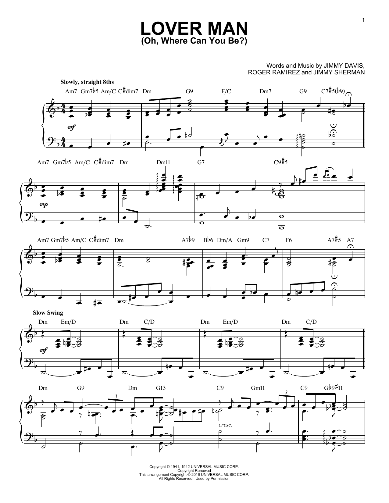 Billie Holiday Lover Man (Oh, Where Can You Be?) sheet music, chords, lyrics - Printable PDF for Piano