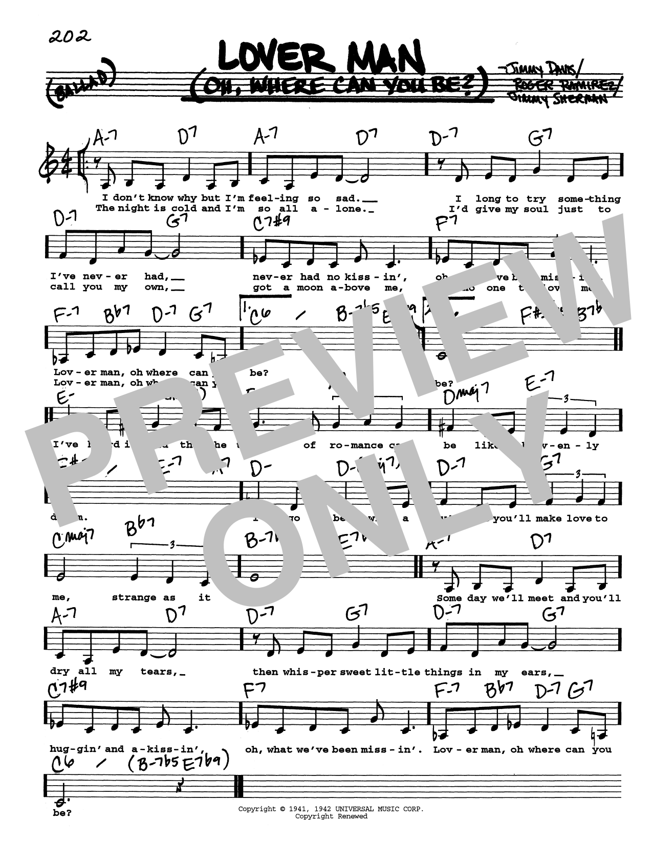 Billie Holiday Lover Man (Oh, Where Can You Be?) (Low Voice) sheet music, chords, lyrics - Printable PDF for Real Book – Melody, Lyrics & Chords