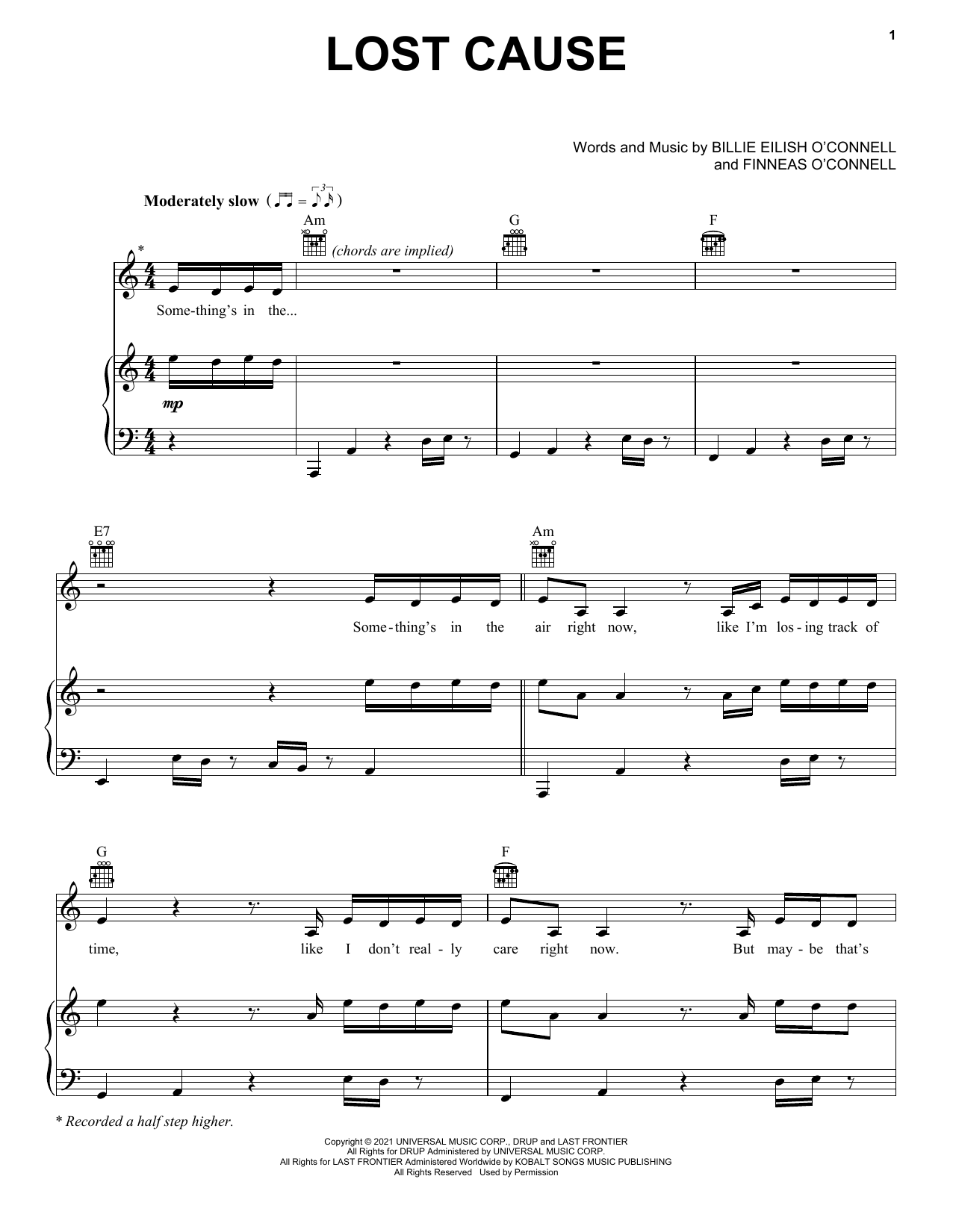 Learn to play Billie Eilish Lost Cause sheet music for Piano, Vocal & Guitar (Right-Hand Melody) in minutes. Billie Eilish Lost Cause sheet music preview music notes and score for Piano, Vocal & Guitar (Right-Hand Melody) including 7 page(s)