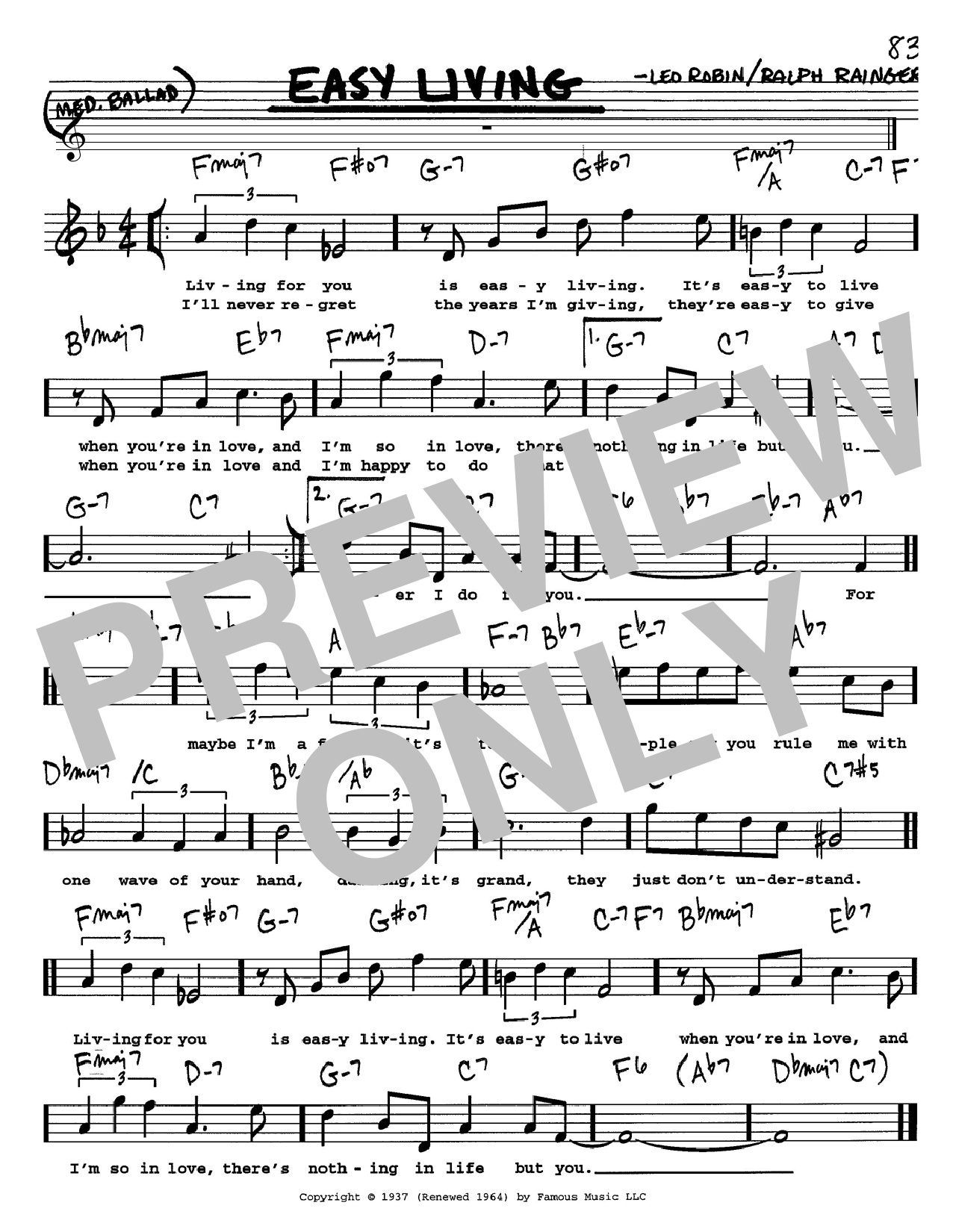 Learn to play Billie Holiday Easy Living sheet music for Piano, Vocal & Guitar (Right-Hand Melody) in minutes. Billie Holiday Easy Living sheet music preview music notes and score for Piano, Vocal & Guitar (Right-Hand Melody) including 3 page(s)