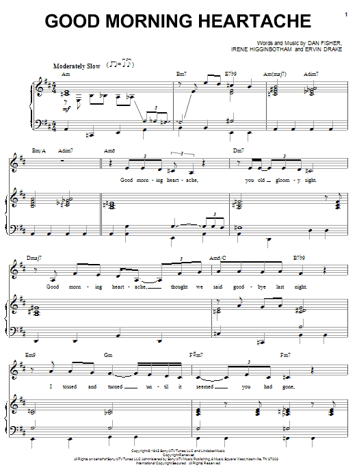 Learn to play Billie Holiday Good Morning Heartache sheet music for Piano, Vocal & Guitar (Right-Hand Melody) in minutes. Billie Holiday Good Morning Heartache sheet music preview music notes and score for Piano, Vocal & Guitar (Right-Hand Melody) including 4 page(s)