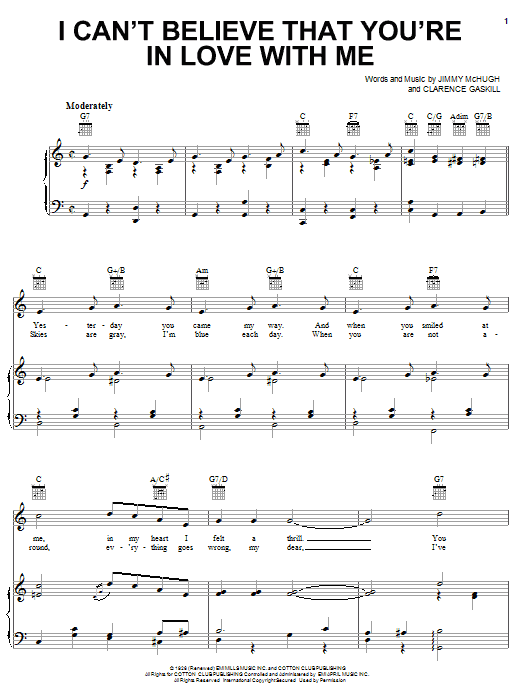 Learn to play Billie Holiday I Can't Believe That You're In Love With Me sheet music for Piano, Vocal & Guitar (Right-Hand Melody) in minutes. Billie Holiday I Can't Believe That You're In Love With Me sheet music preview music notes and score for Piano, Vocal & Guitar (Right-Hand Melody) including 4 page(s)