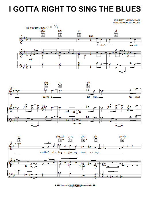 Learn to play Billie Holiday I Gotta Right To Sing The Blues sheet music for Piano, Vocal & Guitar (Right-Hand Melody) in minutes. Billie Holiday I Gotta Right To Sing The Blues sheet music preview music notes and score for Piano, Vocal & Guitar (Right-Hand Melody) including 4 page(s)