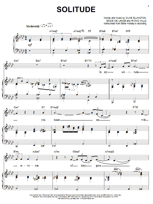 Learn to play Billie Holiday Solitude sheet music for Piano & Vocal in minutes. Billie Holiday Solitude sheet music notes and chords