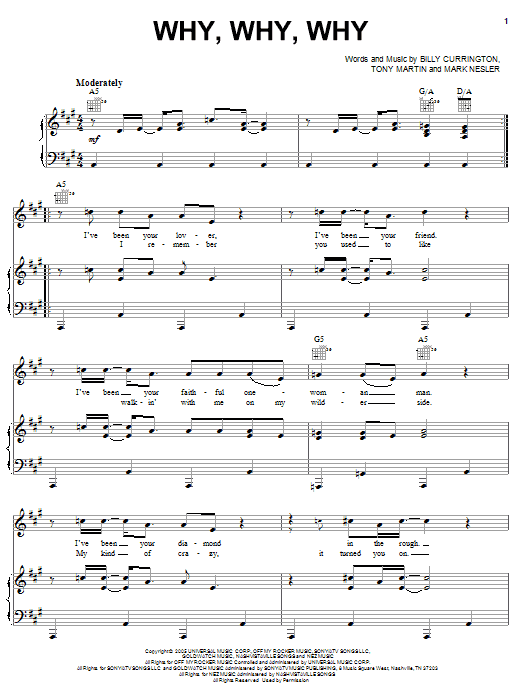 Billy Currington Why, Why, Why sheet music, chords, lyrics - Printable PDF for Piano, Vocal & Guitar (Right-Hand Melody)
