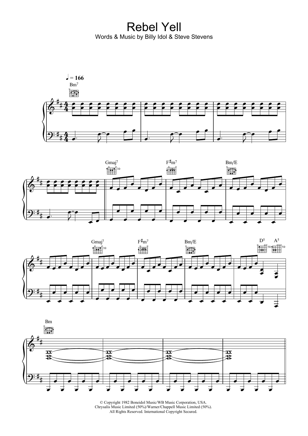 Download Billy Idol Rebel Yell sheet music notes and chords for Piano, Vocal & Guitar - Download Printable PDF and start playing in minutes.