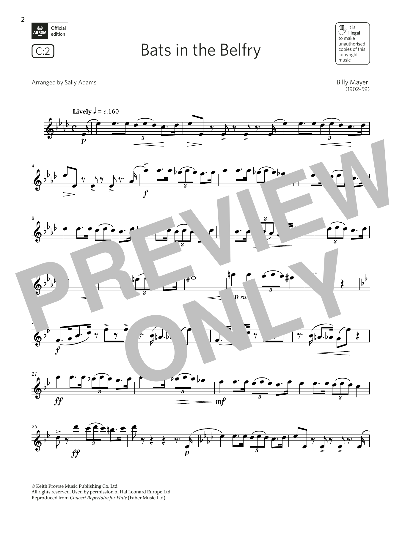 Billy Mayerl Bats in the Belfry (Grade 6 List C1 from the ABRSM Flute syllabus from 2022) sheet music, chords, lyrics - Printable PDF for Flute Solo