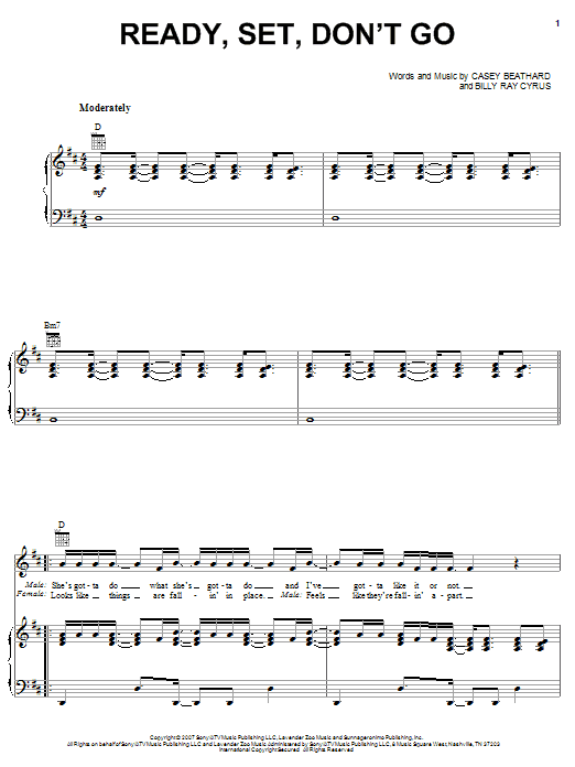 Billy Ray Cyrus with Miley Cyrus Ready, Set, Don't Go sheet music, chords, lyrics - Printable PDF for Piano, Vocal & Guitar (Right-Hand Melody)
