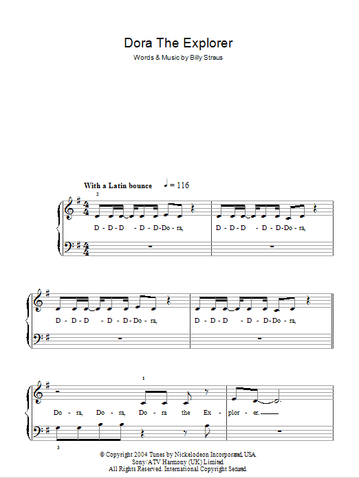 Billy Straus Dora The Explorer Theme sheet music, chords, lyrics - Printable PDF for 5-Finger Piano