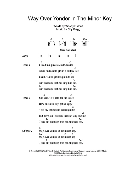 Learn to play Billy Bragg Way Over Yonder In The Minor Key sheet music for Lyrics & Chords in minutes. Billy Bragg Way Over Yonder In The Minor Key sheet music notes and chords