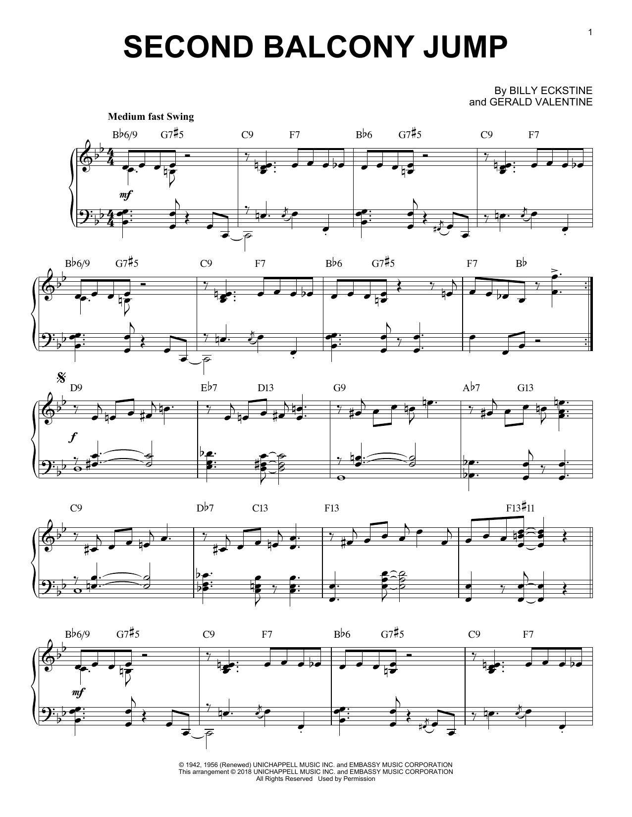 Learn to play Billy Eckstine Second Balcony Jump sheet music for Piano in minutes. Billy Eckstine Second Balcony Jump sheet music notes and chords
