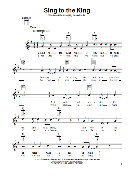 Learn to play Billy Foote Sing To The King sheet music for Educational Piano in minutes. Billy Foote Sing To The King sheet music notes and chords