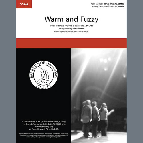 Download Billy Gilman Warm and Fuzzy (arr. Peter Benson) Sheet Music arranged for SSAA Choir - printable PDF music score including 4 page(s)