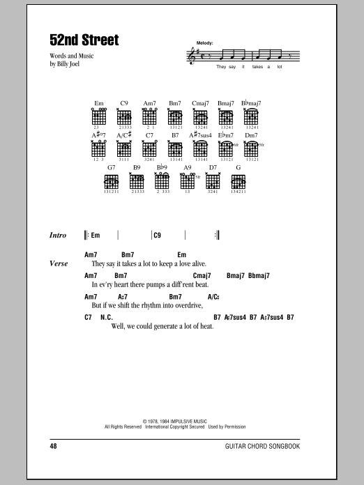 Learn to play Billy Joel 52nd Street sheet music for Lyrics & Chords in minutes. Billy Joel 52nd Street sheet music preview music notes and score for Lyrics & Chords including 2 page(s)