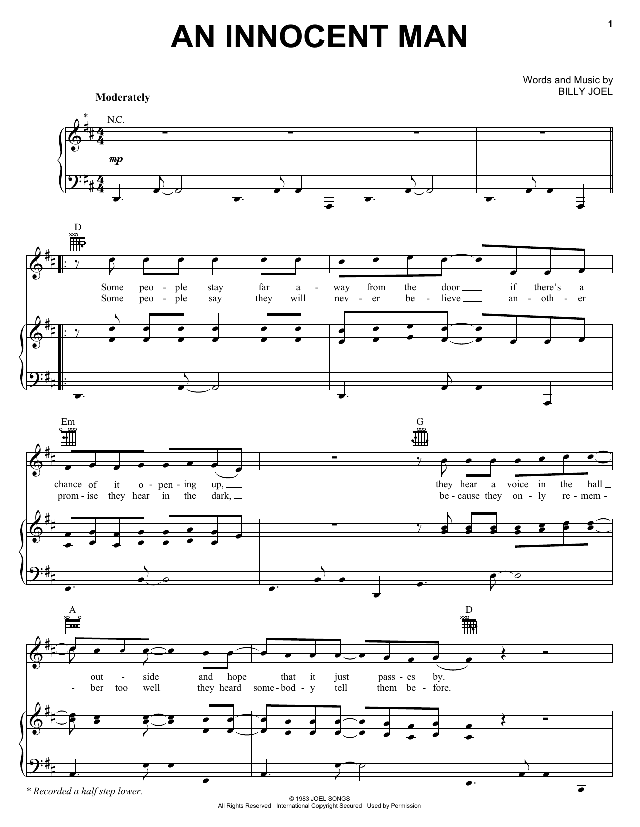 Billy Joel An Innocent Man sheet music preview music notes and score for Lyrics & Chords including 4 page(s)