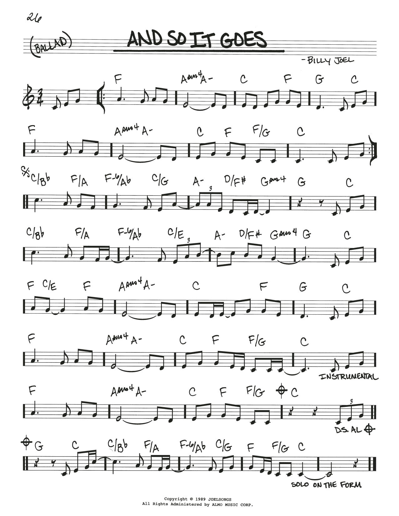Learn to play Billy Joel And So It Goes sheet music for Piano in minutes. Billy Joel And So It Goes sheet music notes and chords