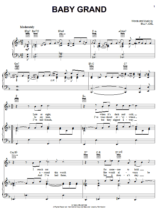 Learn to play Billy Joel Baby Grand sheet music for Piano, Vocal & Guitar (Right-Hand Melody) in minutes. Billy Joel Baby Grand sheet music preview music notes and score for Piano, Vocal & Guitar (Right-Hand Melody) including 6 page(s)