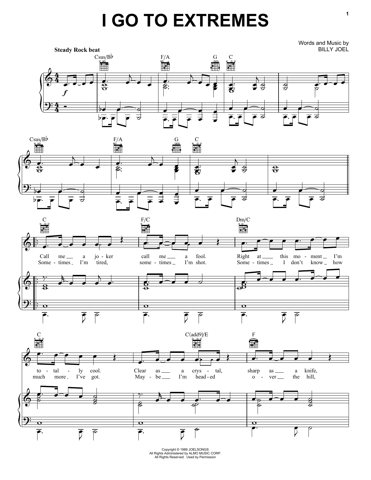 Billy Joel I Go To Extremes sheet music preview music notes and score for Lyrics & Chords including 3 page(s)