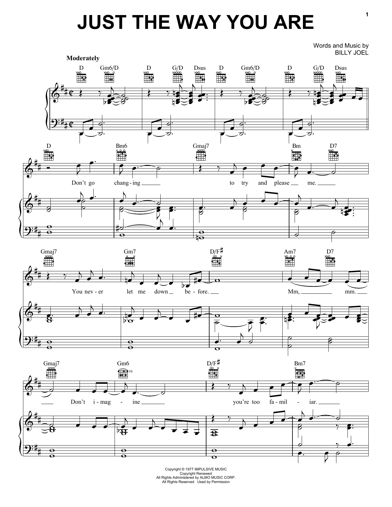 Learn to play Billy Joel Just The Way You Are sheet music for Piano, Vocal & Guitar (Right-Hand Melody) in minutes. Billy Joel Just The Way You Are sheet music notes and chords