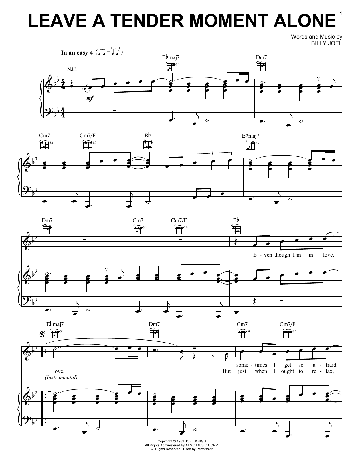 Billy Joel Leave A Tender Moment Alone sheet music preview music notes and score for Lyrics & Chords including 3 page(s)