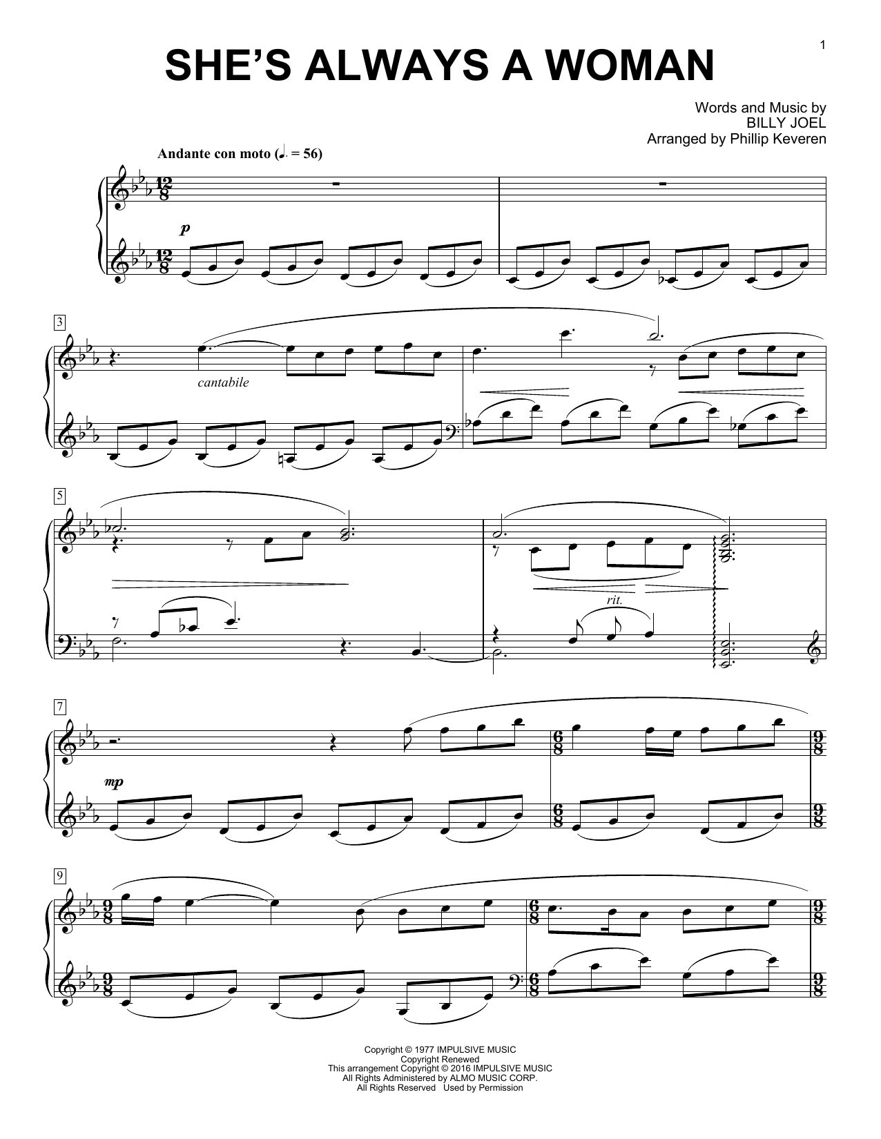 Learn to play Billy Joel She's Always A Woman sheet music for Piano in minutes. Billy Joel She's Always A Woman sheet music notes and chords