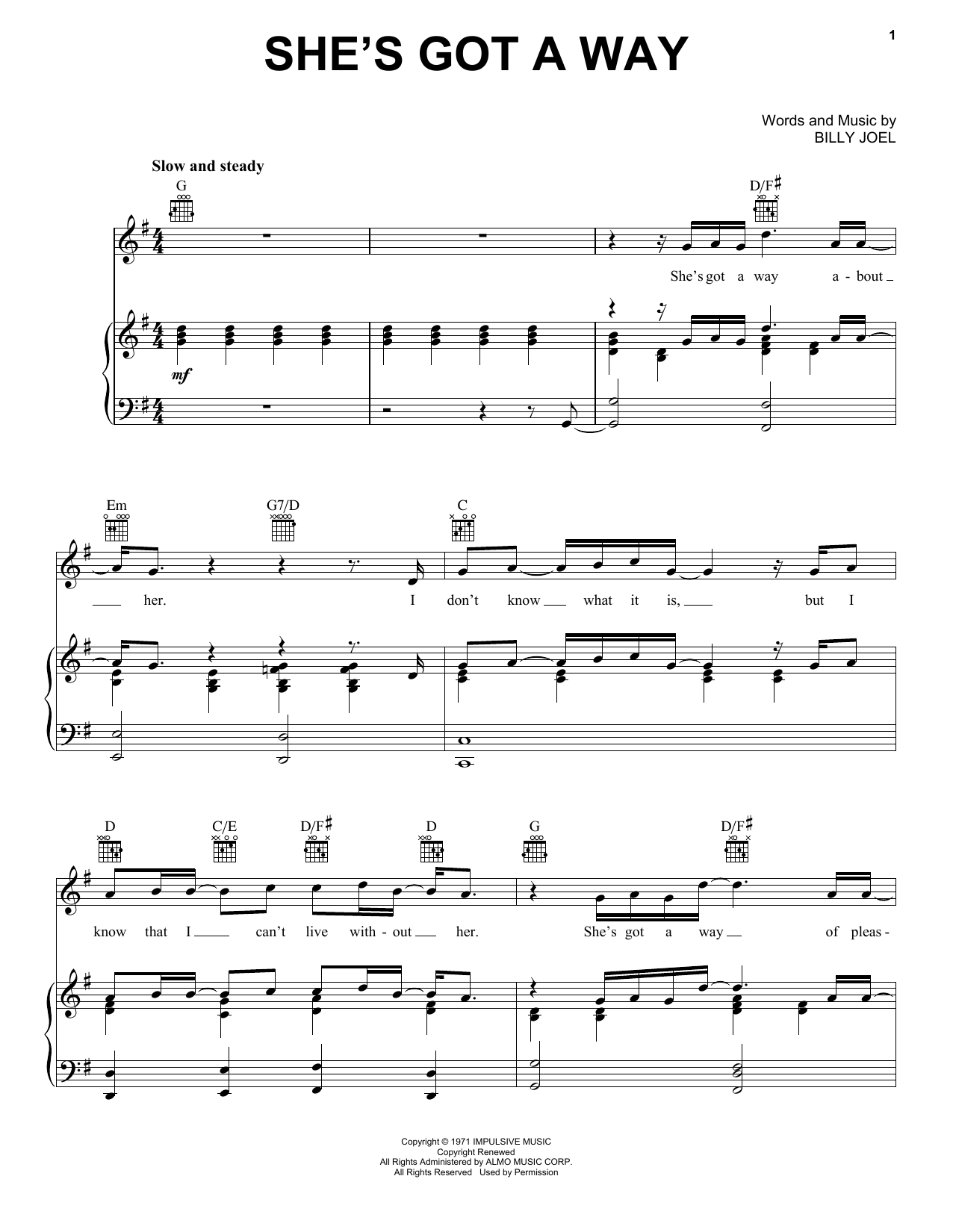 Learn to play Billy Joel She's Got A Way sheet music for Guitar Tab in minutes. Billy Joel She's Got A Way sheet music preview music notes and score for Guitar Tab including 4 page(s)