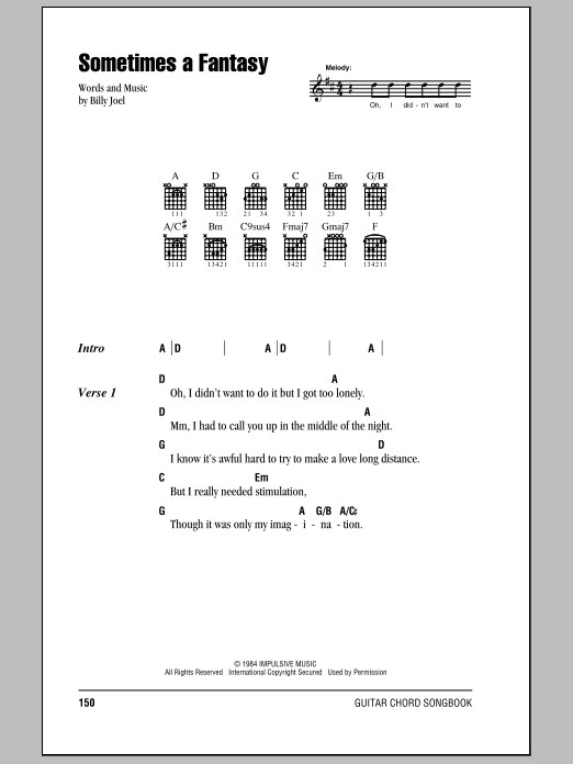 Billy Joel Sometimes A Fantasy sheet music preview music notes and score for Lyrics & Chords including 3 page(s)