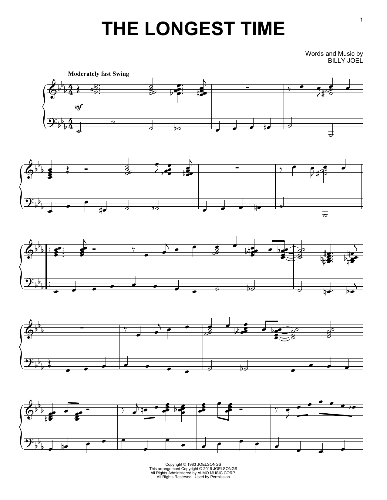 Learn to play Billy Joel The Longest Time sheet music for Piano in minutes. Billy Joel The Longest Time sheet music preview music notes and score for Piano including 3 page(s)