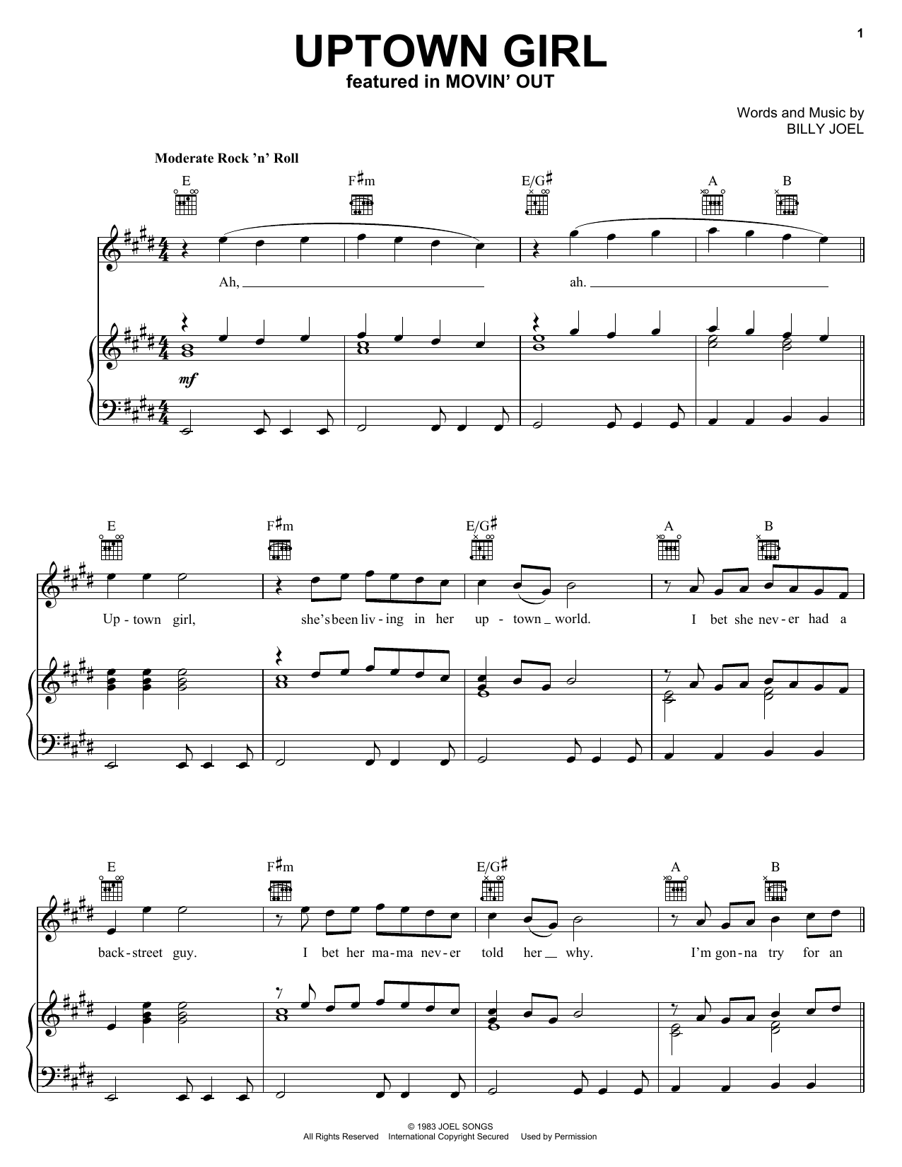 Learn to play Billy Joel Uptown Girl sheet music for Piano, Vocal & Guitar (Right-Hand Melody) in minutes. Billy Joel Uptown Girl sheet music notes and chords